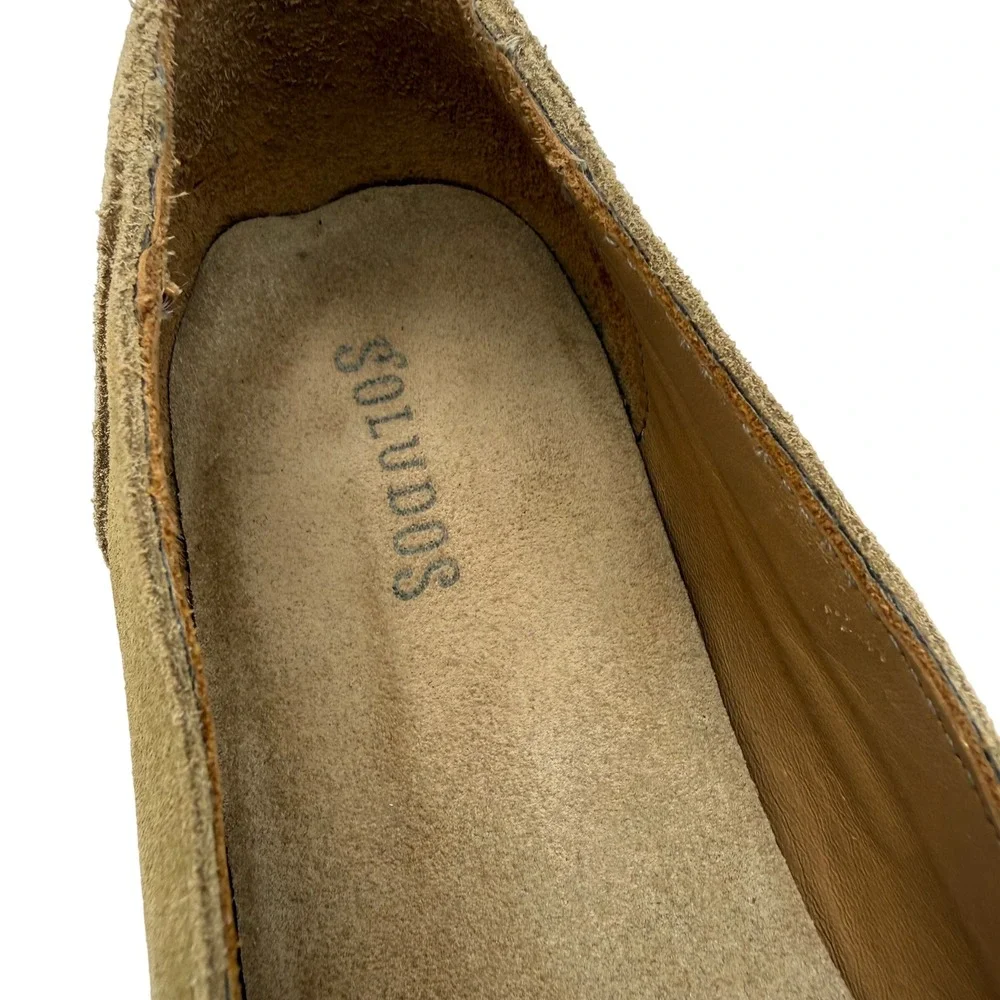 Soludos Tan Suede Smoking Loafers Size 8 Red Embroidered Slip On Flats